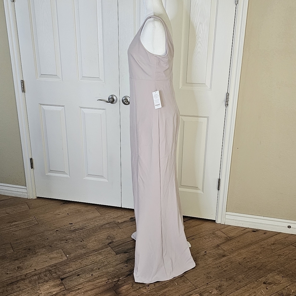 Show Me Your MuMu Morgan Pink Stretch Crepe Sleeveless V-Neck Bridesmaid Gown M - Picture 4 of 13